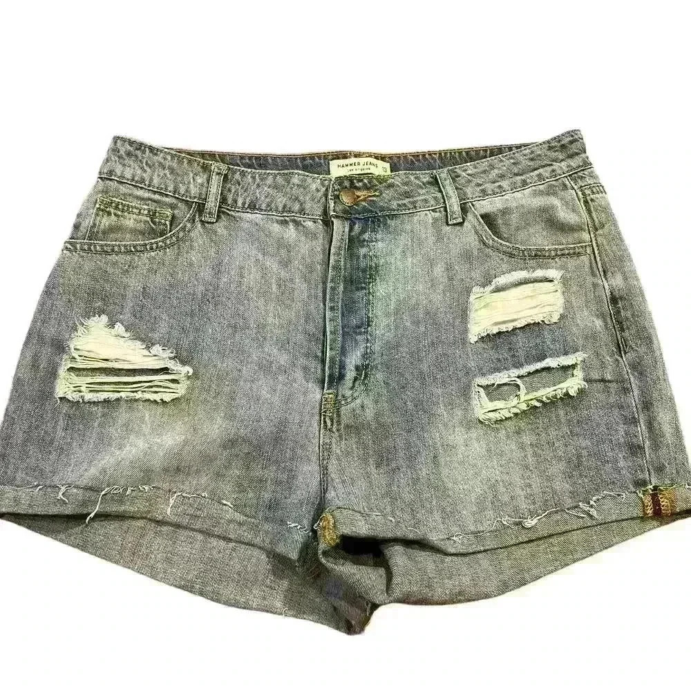 Hammer Jeans Denim Shorts Size 13 High Rise Distressed Medium Wash Casual